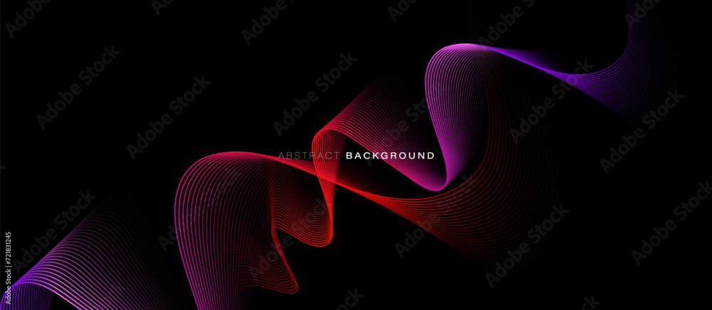 Aufkleber Abstract background with red and purple glowing wavy lines with technology connection concept. Modern minimal trendy shiny lines pattern banner. Vector banner