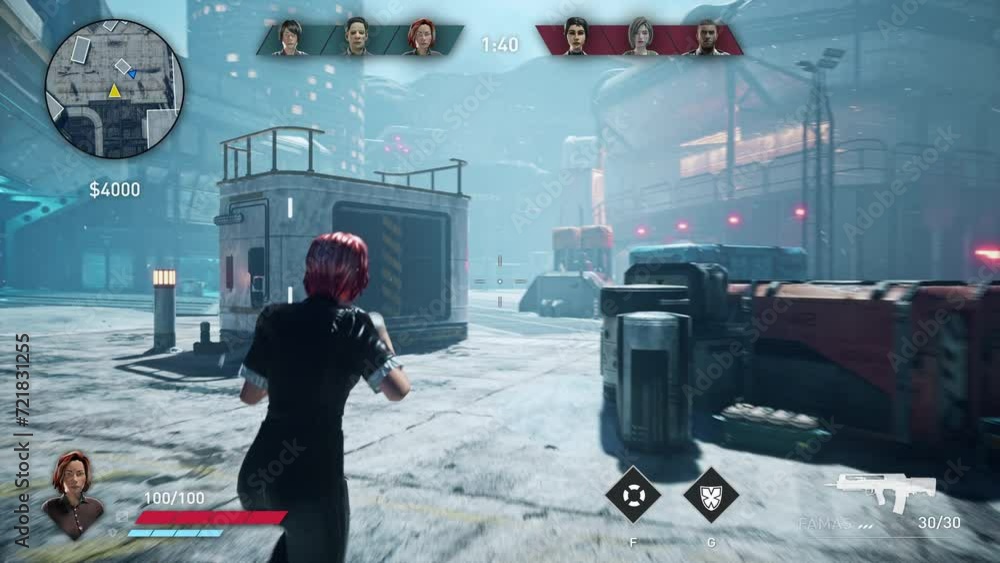 Fototapete using an automatic weapon to kill the enemy team in a shooter computer game. killing the opponents w
