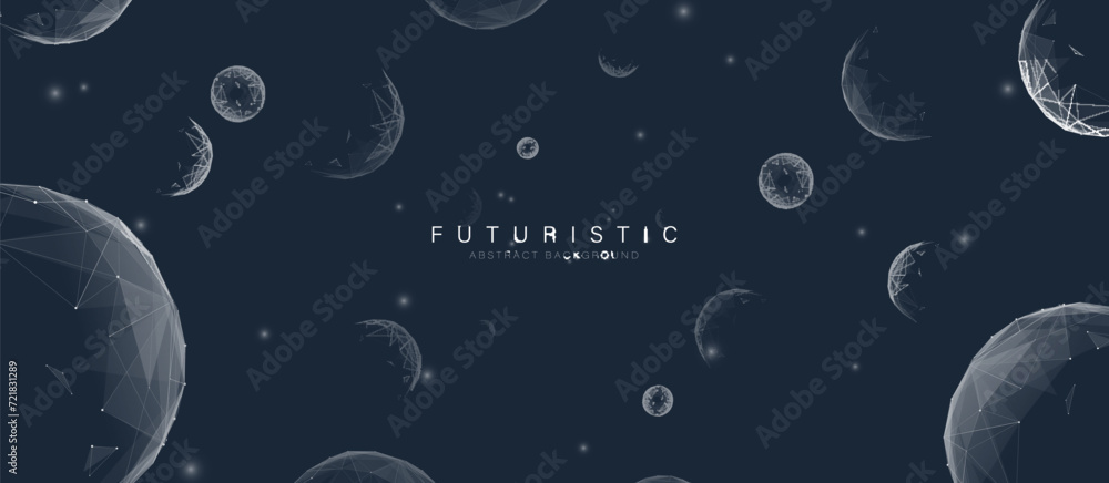 Leinwandbilder abstract white spheres in a dark background. abstract planet in space. abstract molecule. low poly w