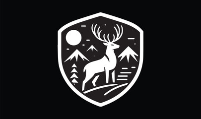 deer in mountain moon logo design