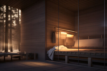 sauna spa room with towel warmer 