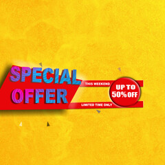 50%off,Special offer banner design, promotion, discount, shopping limited in time,vector illustration.
