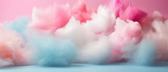 Colorful cotton candy on a soft pastel background.