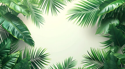 Palm leaves on isolated background, copy space, 