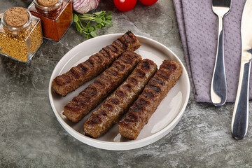 Grilled beef kebab minced meat