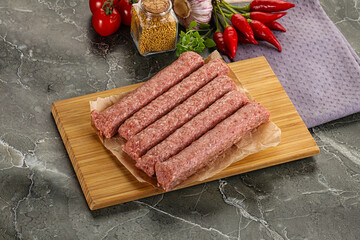 Raw beef kebab sausage for grill