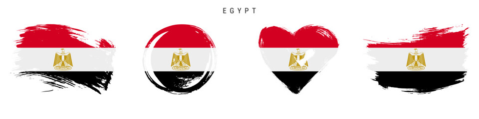 Egypt hand drawn grunge style flag icon set. Free brush stroke flat vector illustration isolated on white
