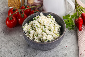 Curd cheese with green herbs