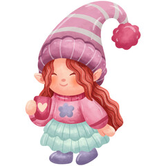 Gnome Holding Love Cup Watercolor
