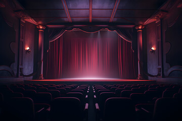 theater space with motorized blackout curtains