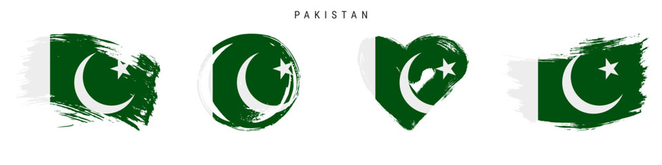 Pakistan hand drawn grunge style flag icon set. Free brush stroke flat vector illustration isolated on white