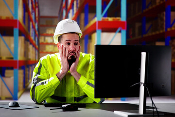 Shocked Engineer In Automated Logistics Warehouse