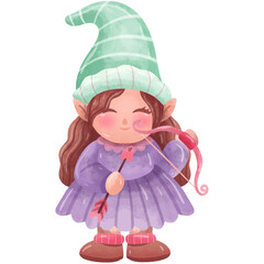 Gnome Holding Love Arrow Watercolor