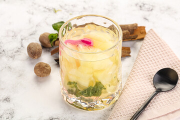 Sweet pineapple jelly with mint