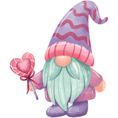 Gnome Holding Love With Ribbon Watercolor