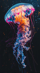 Beautiful, bright jellyfish on a black background
 - obrazy, fototapety, plakaty