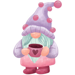 Gnome Holding Love Cup Watercolor