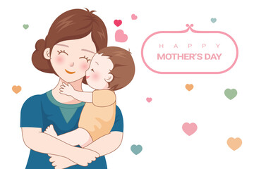 Card on mothers day mother holding baby vector for happy mothers day background