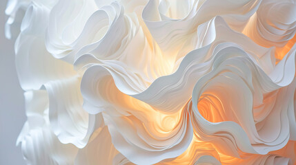 Abstract background. Curves of white fabric illuminated by orange light
