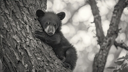 Little bear climbed up a tree
