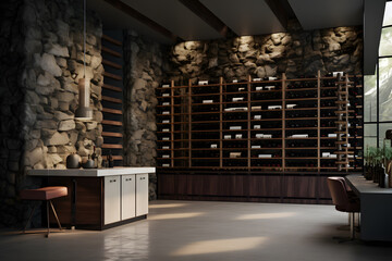 wine storage room with a wine decanter - obrazy, fototapety, plakaty