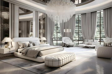 elegant master bedroom with a tufted headboard