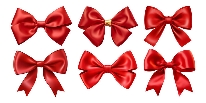 set of isolated red bow for gift or decoration, ideal for Christmas, birthdays, anniversaries, or any festive occasion, featuring satin ribbon in a shiny design,Generative Ai
