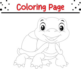 Happy Turtle Coloring Book. Black and white animal vector illustration for children coloring page.