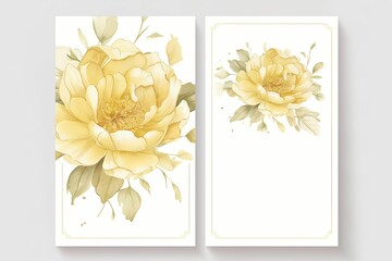 Wedding floral style double invite, invitation, save the date card design set with beautiful Yellow pastel peony flower 
