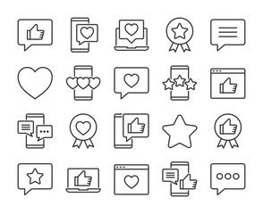 Testimonial icons. Testimonials and endorsements line icon set. Editable Stroke.