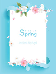 Hello spring vector background with flowers