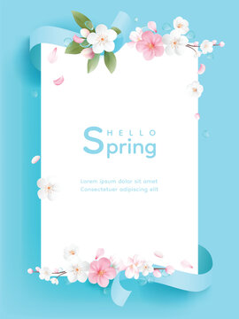 Fototapeta Hello spring vector background with flowers