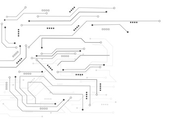 Vector abstract technology on white background., Gray circuit diagram on white background.  Circuit board with various technology elements.  