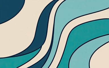 abstract digital artwork featuring fluid shapes and contrasting colors that create an eye-catching abstract background. Soft waves of cream, navy blue, and teal flow seamlessly into each other