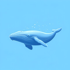 A logo illustration of a blue whale on a light blue background. Created with generative AI.