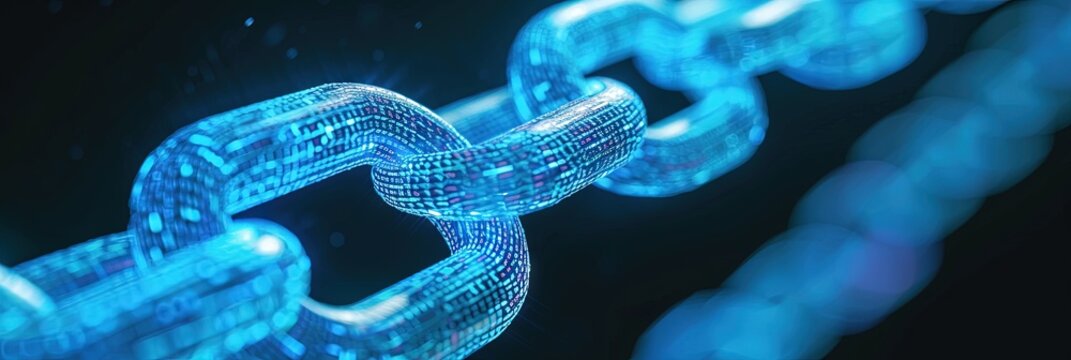 Blockchain technology concept with chain links made of digital data