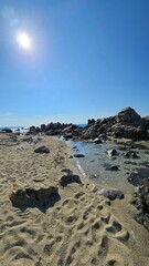 Embark on a visual journey to Calabria's enchanting beach, where golden sands meet the azure sea in perfect harmony. Crystal-clear waters invite you to immerse yourself in a summer haven.