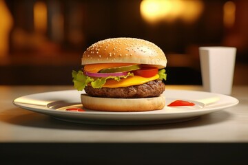 Large juicy burger on a plate