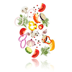 Vegetable sliced with tomato, onion, chili, vector & illustration 
