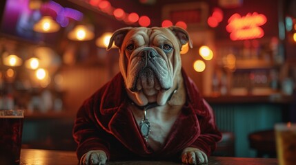 Debonair bulldog in a velvet smoking jacket. - obrazy, fototapety, plakaty