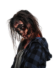 Scary zombie on white background. Halloween monster