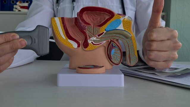 Ultrasound of the penis with Doppler ultrasound in clinic. Man health and examination of male genital organs