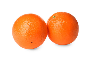 Delicious fresh ripe oranges on white background