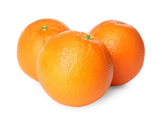Delicious fresh ripe oranges on white background