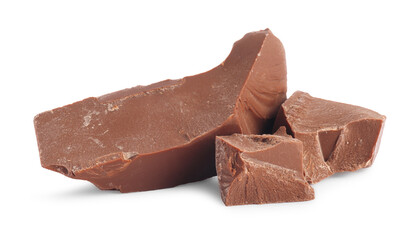 Pieces of tasty milk chocolate isolated on white