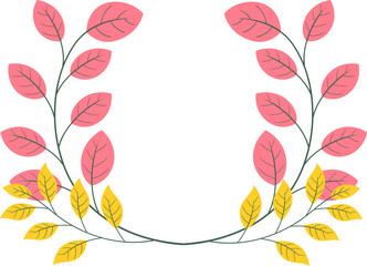 Fototapeta premium illustration of decorative border plants, plant branches with colorful leaves as template decoration