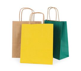 Three paper shopping bags on white background