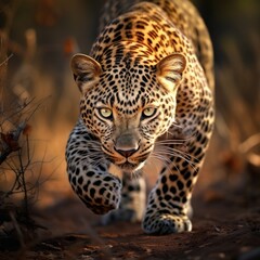 Leopard stalking towards the camera