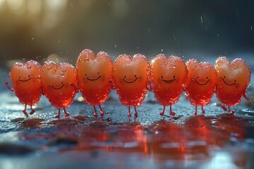 Animated clip of hearts doing a line dance with animated movement