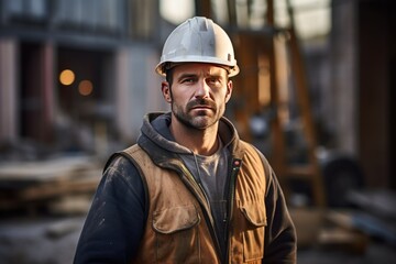 A man at a construction site wearing a helmet